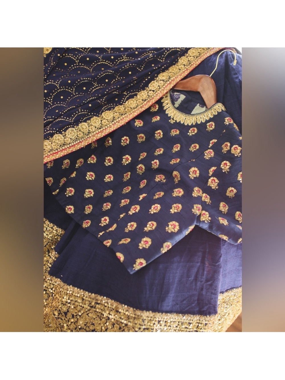 Sabyasachi Navy Blue Embroidered Floral Blouse with Gold Accents